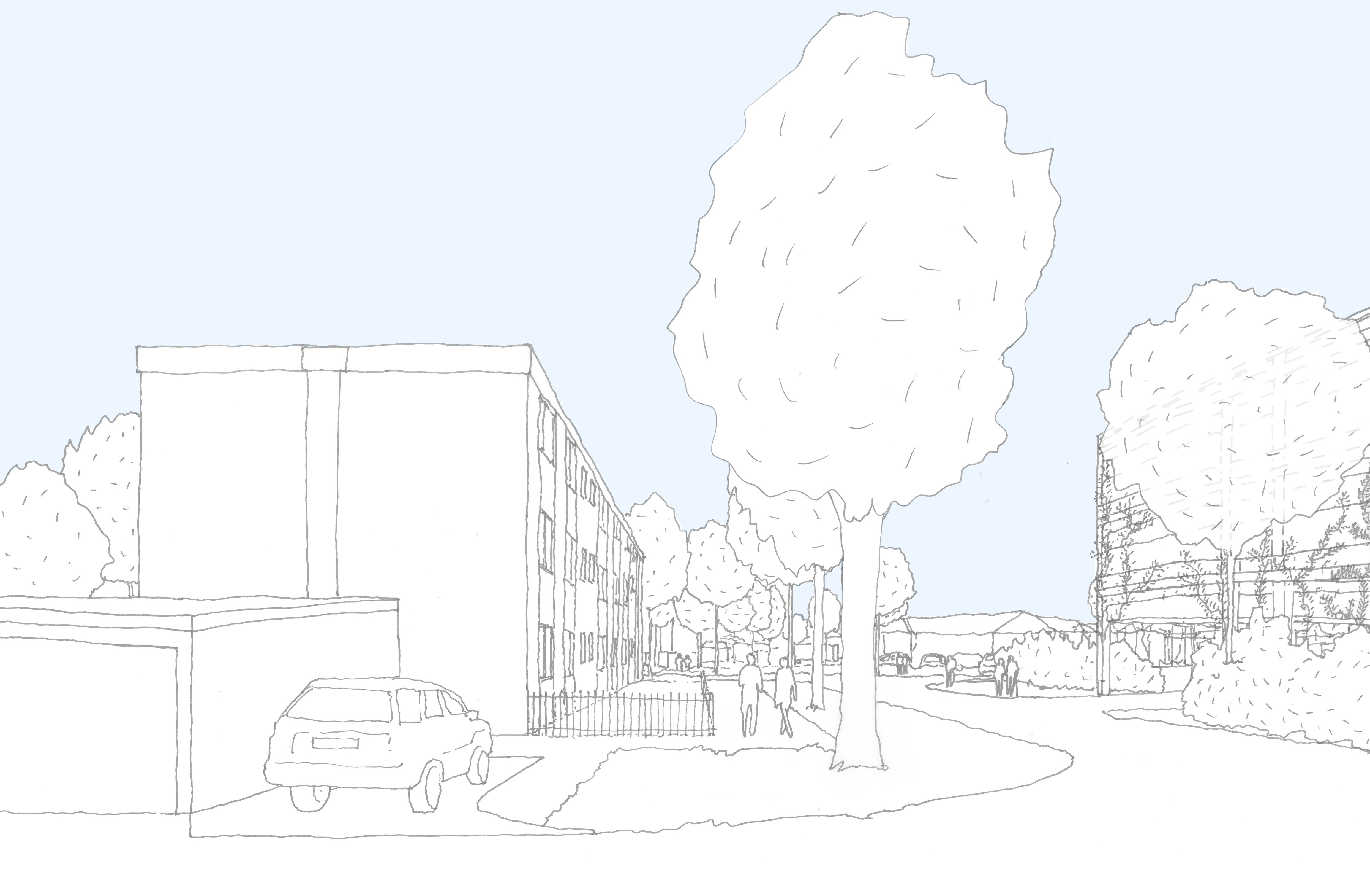 View of the decked car park from Paimpol Place