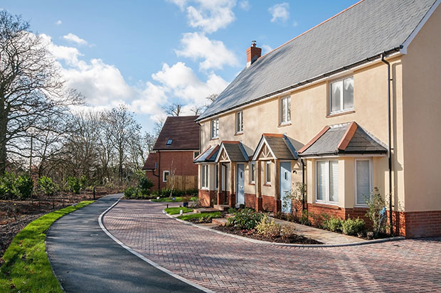 Short row of modern rendered terrace houses