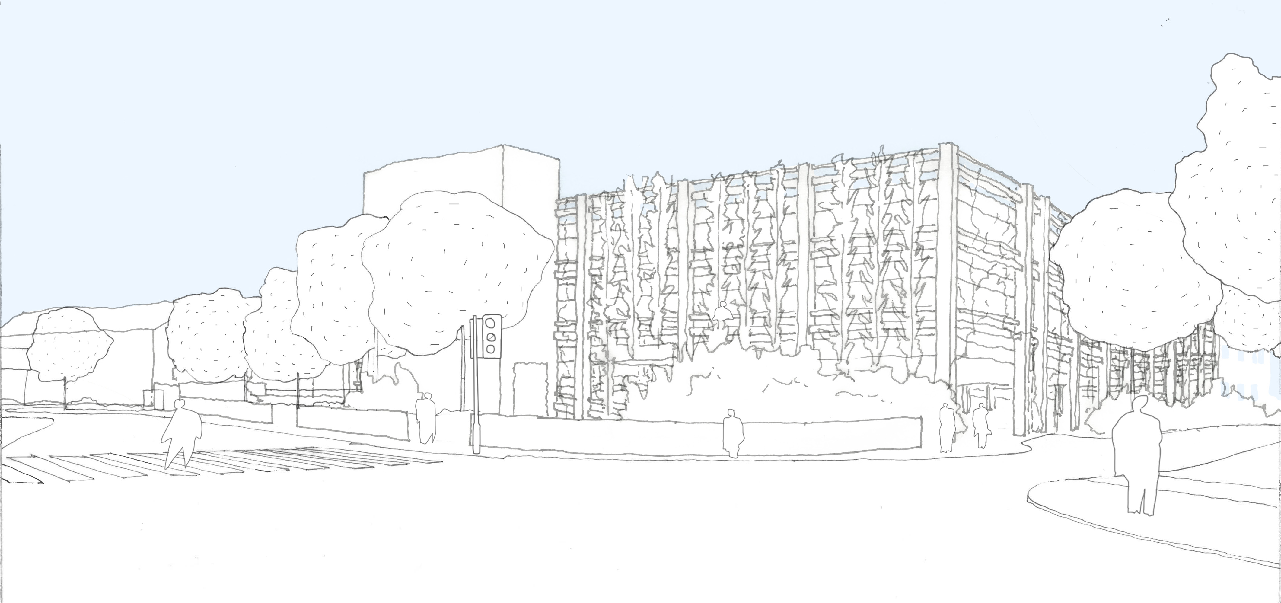 View of the decked car park from Broadwater Road