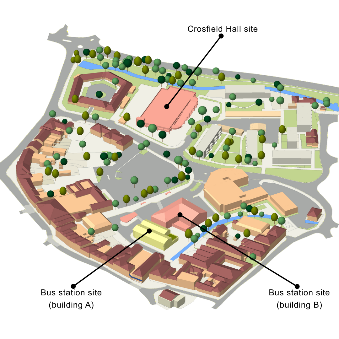 Annotated drawing of option 1 showing the different sites