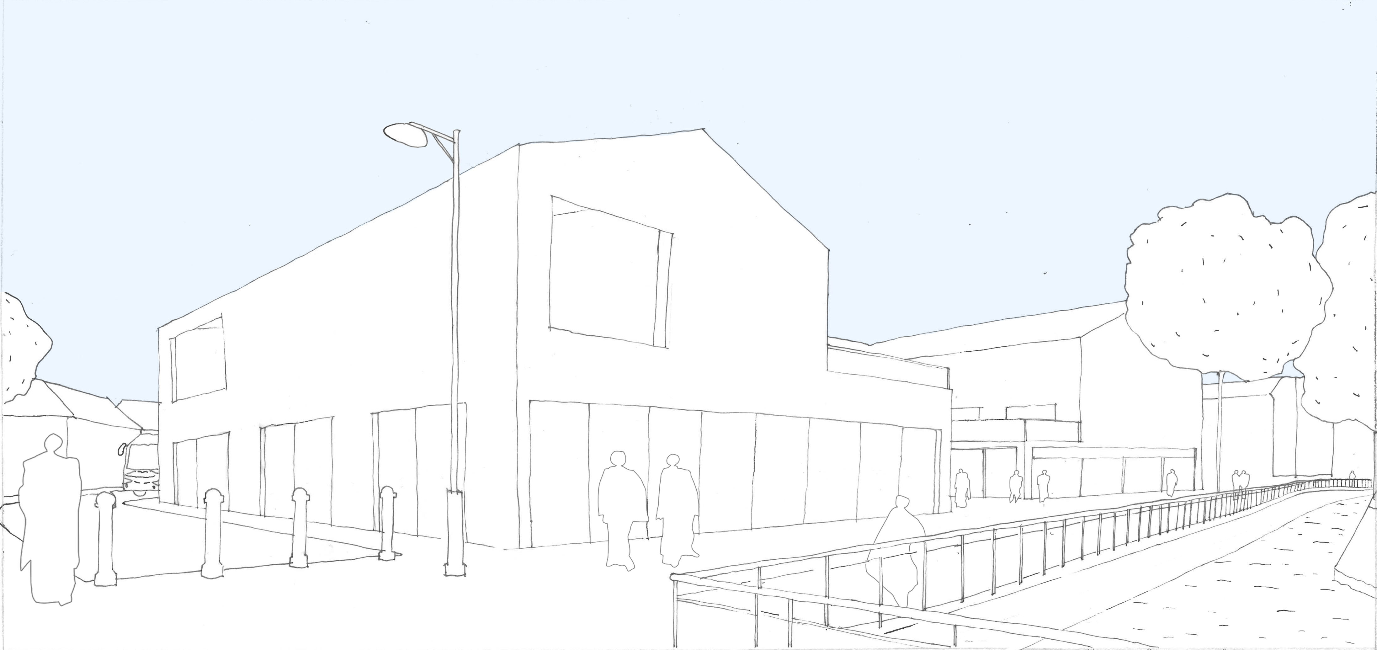 View of the Community Hub and Holbrook Stream