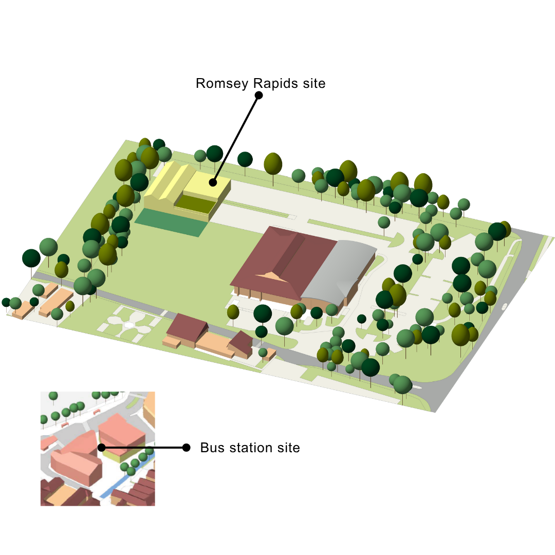 Annotated drawing of option 3 showing the different sites