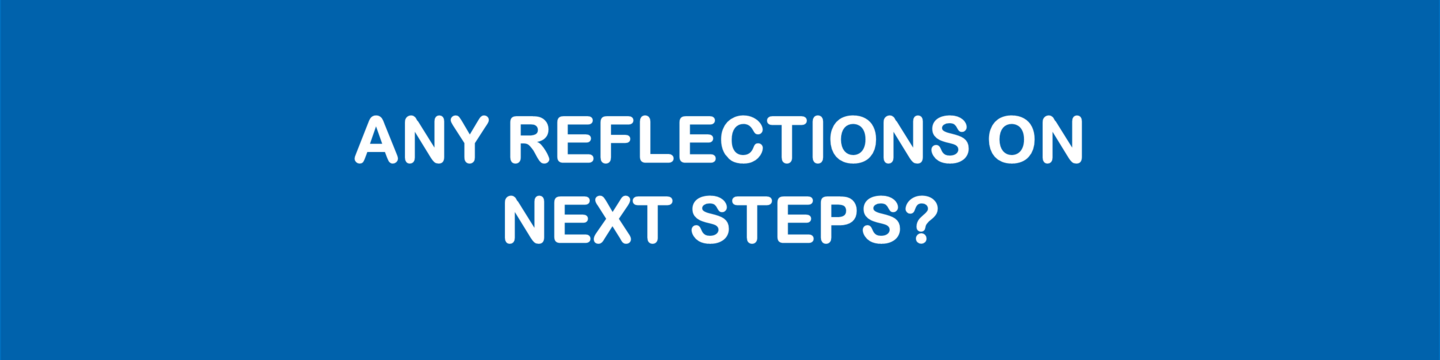 Banner with text saying any reflections on next steps